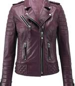 Women's purple moto biker soft genuine lambskin leather jacket