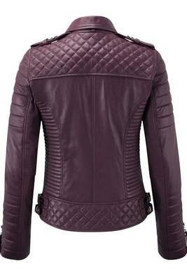 Women's purple moto biker soft genuine lambskin leather jacket 2