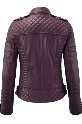 Women's purple moto biker soft genuine lambskin leather jacket