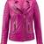 Women's pink soft genuine lambskin leather biker jacket