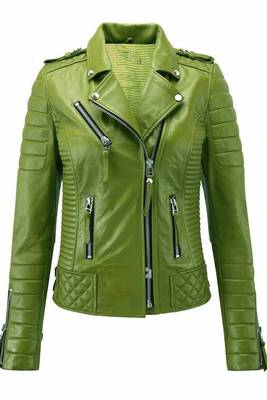 Women's olive green lambskin leather moto biker jacket 1