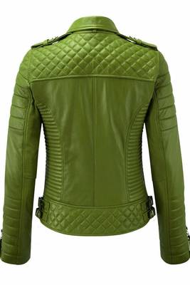 Women's olive green lambskin leather moto biker jacket 2