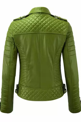 Women's olive green lambskin leather moto biker jacket