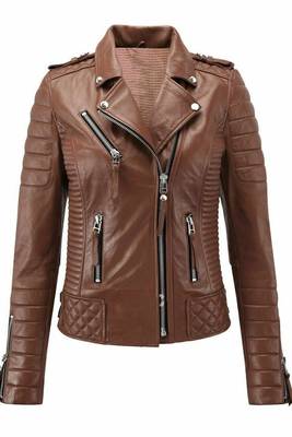 Women's brown lambskin leather jacket 1