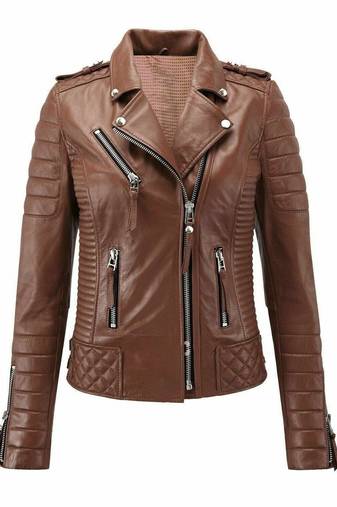 Women's brown lambskin leather jacket