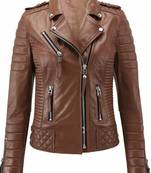 Women's brown lambskin leather jacket