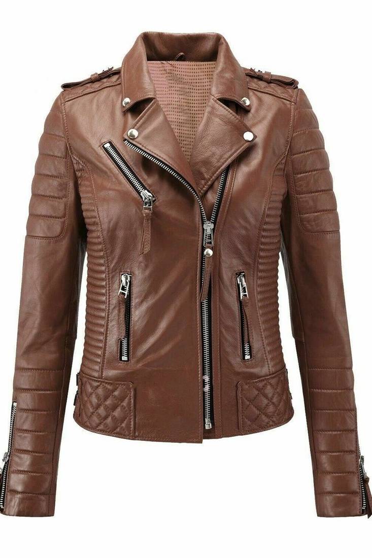 Women's brown lambskin leather jacket
