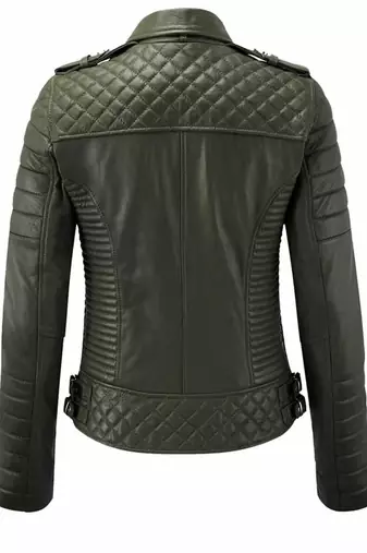 Women's olive biker genuine leather jacket