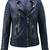 Women's lambskin navy blue leather moto biker jacket