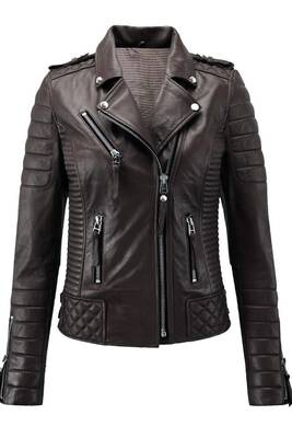 Women's casual dark brown lambskin leather jacket 1