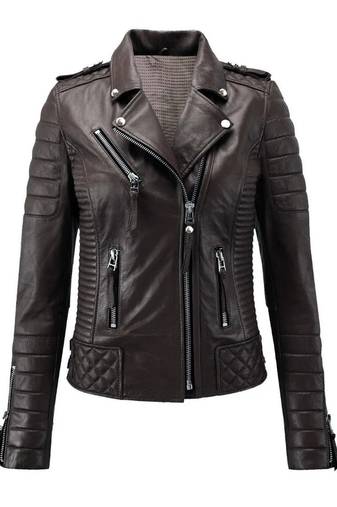 Women's casual dark brown lambskin leather jacket
