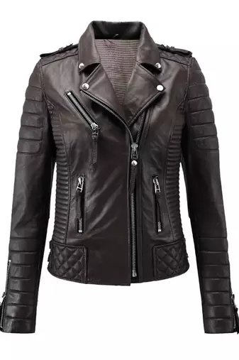 Women's casual dark brown lambskin leather jacket