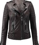 Women's casual dark brown lambskin leather jacket