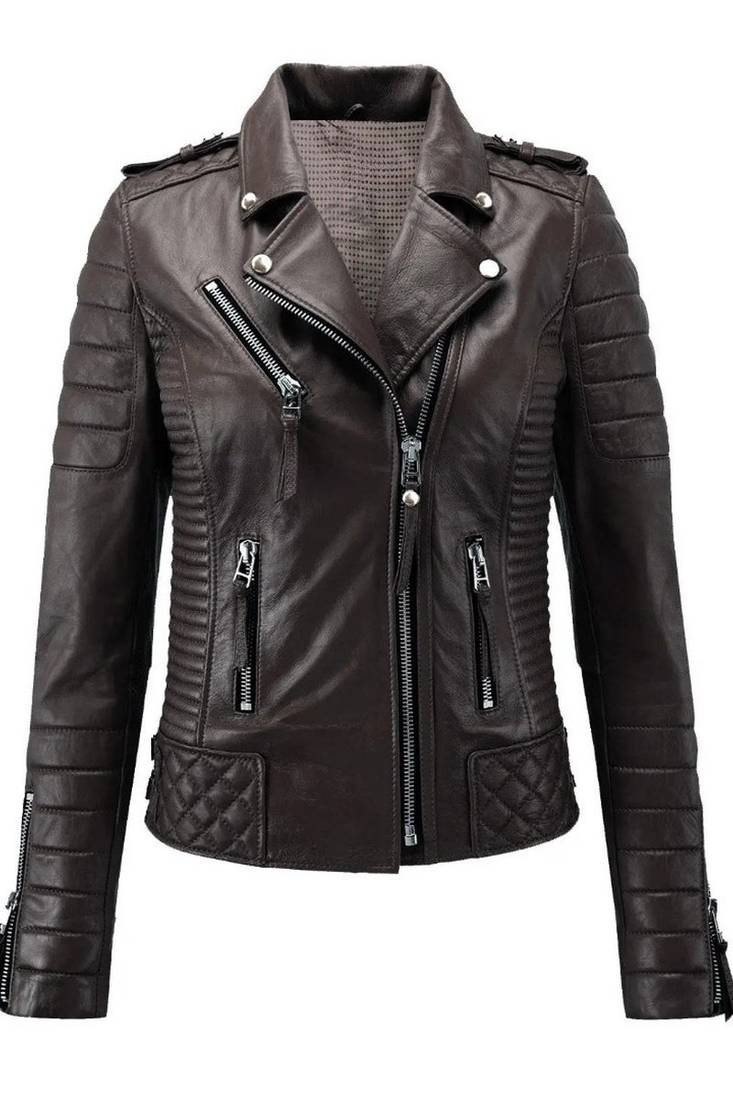 Women's casual dark brown lambskin leather jacket