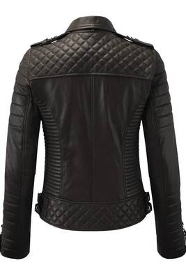 Women's casual dark brown lambskin leather jacket 2