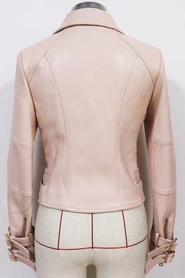 Women's beige belted genuine leather jacket 2