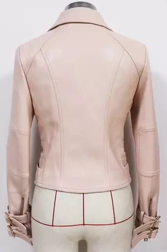 Women's beige belted genuine leather jacket