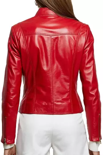 Women's lambskin red leather cafe racer biker jacket