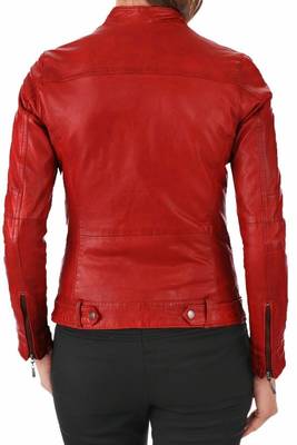Women's red slim fit lambskin leather jacket 2
