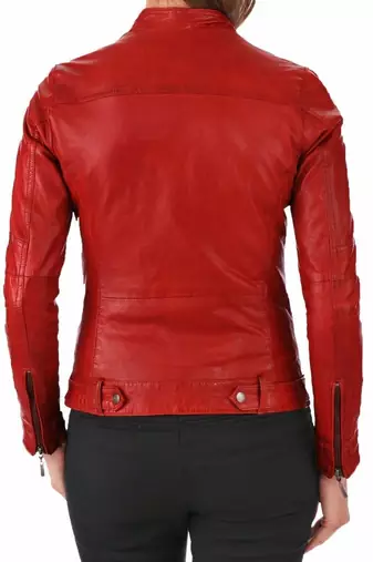 Women's red slim fit lambskin leather jacket