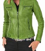 Women's lime green genuine leather biker jacket slim fit