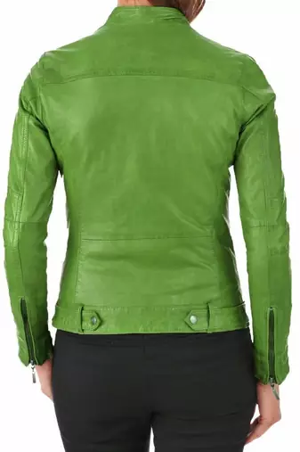 Women's lime green genuine leather biker jacket slim fit