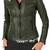 Women's dark olive lambskin leather moto biker jacket zip up