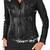 Women's black genuine leather cafe racer jacket