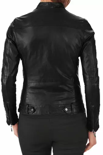 Women's black genuine leather cafe racer jacket