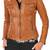 Women's tan brown leather moto jacket stand collar