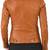 Women's tan brown leather moto jacket stand collar