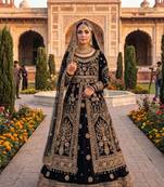 DESIGNER BRIDAL WEDDING WEAR BLACK VELVET SALWAR SUIT LEHENGA COLLECTION FULL STITCHED SIZE