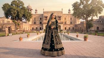 DESIGNER BRIDAL WEDDING WEAR BLACK VELVET SALWAR SUIT LEHENGA COLLECTION FULL STITCHED SIZE 5