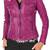 Women's genuine magenta pink leather moto biker jacket zip front