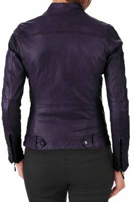 Women's deep purple lambskin leather biker jacket slim fit 2