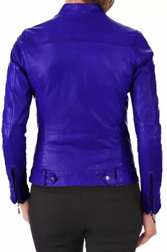 Women's lambskin royal blue leather cafe racer jacket