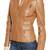 Women's tan quilted leather biker jacket buckle collar