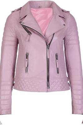 Women's blush pink genuine leather biker moto jacket 1