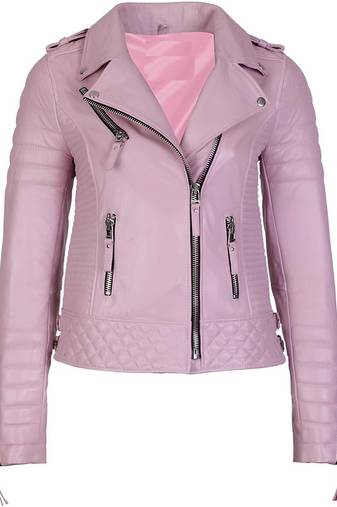Women's blush pink genuine leather biker moto jacket