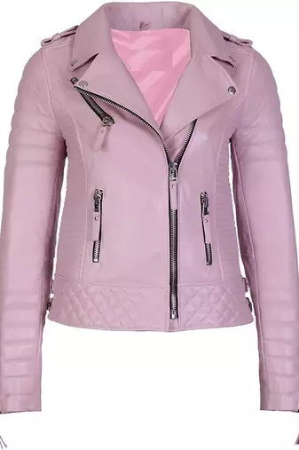 Women's blush pink genuine leather biker moto jacket
