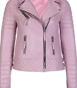 Women's blush pink genuine leather biker moto jacket