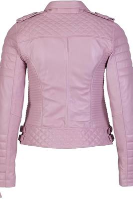 Women's blush pink genuine leather biker moto jacket 2