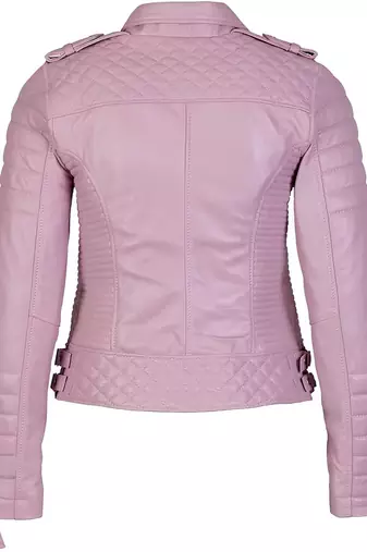Women's blush pink genuine leather biker moto jacket