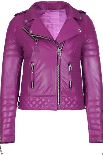Women's purple real lambskin leather motorcycle jacket quilted