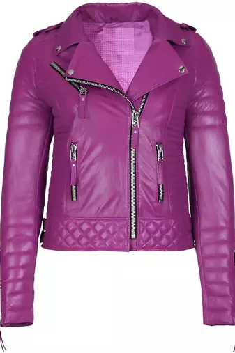 Women's purple real lambskin leather motorcycle jacket quilted