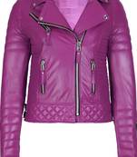 Women's purple real lambskin leather motorcycle jacket quilted