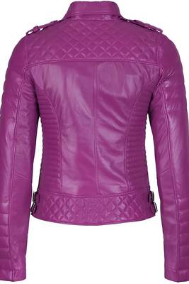 Women's purple real lambskin leather motorcycle jacket quilted 2