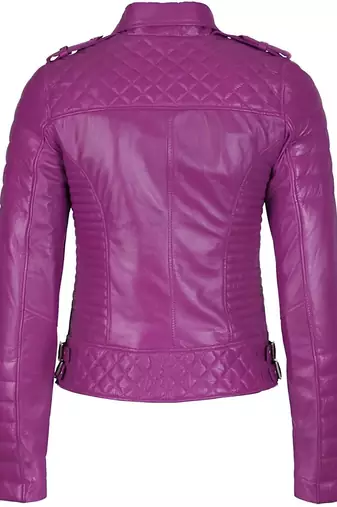 Women's purple real lambskin leather motorcycle jacket quilted