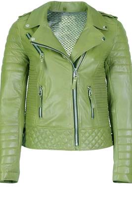 Women's olive green leather moto biker jacket real lambskin leather 1
