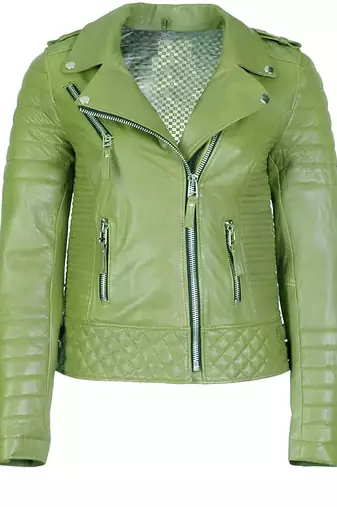 Women's olive green leather moto biker jacket real lambskin leather